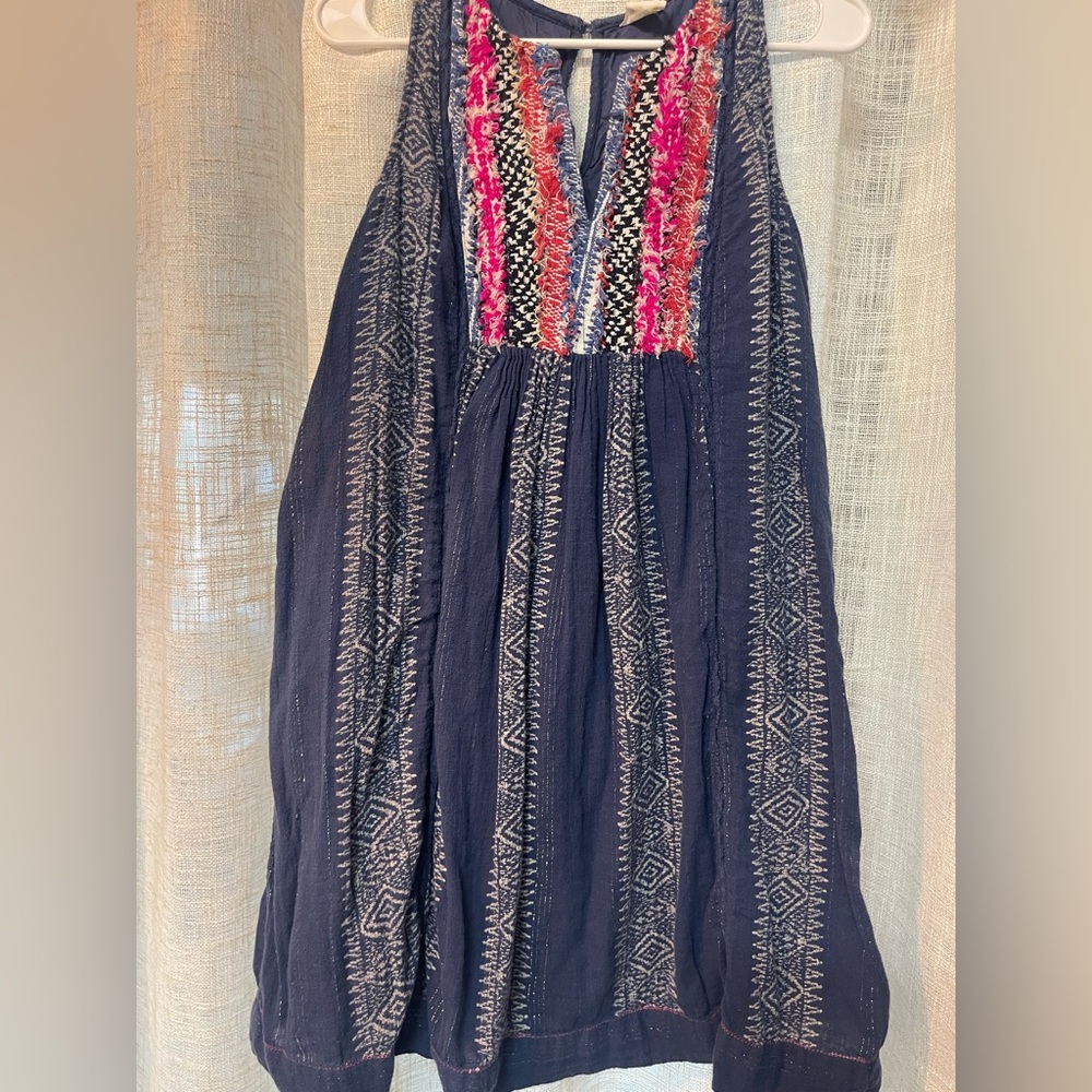 Navy Textured Maxi with Pink & Red Woven Yoke